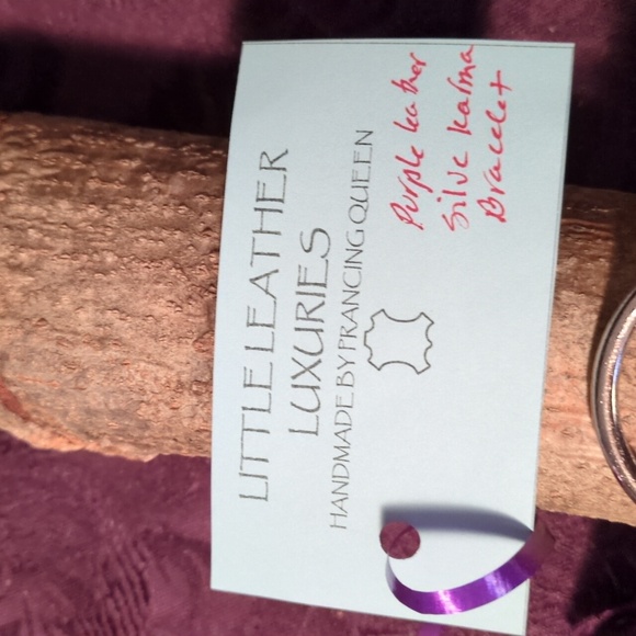 NEW! Handmade Genuine Leather Karma Circle Bracelet Purple Silver Gunmetal 6" - Picture 2 of 8